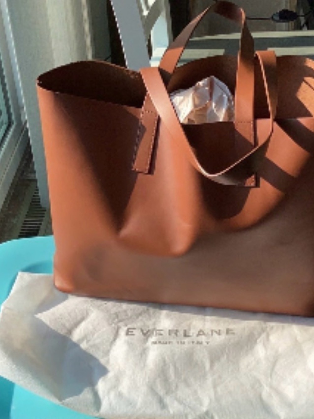Everlane Italian Leather Market Day Tote XL with Shoulder Straps Cognac EUC - Picture 7 of 8
